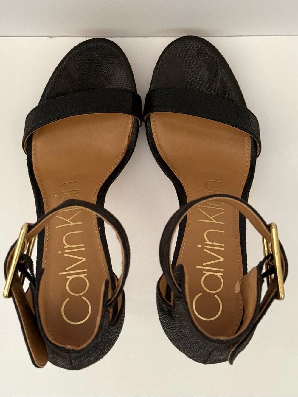 Calvin Klein Black Ankle Strap Heels Approx. Sz 8.5 Size Missing - Picture 6 of 12